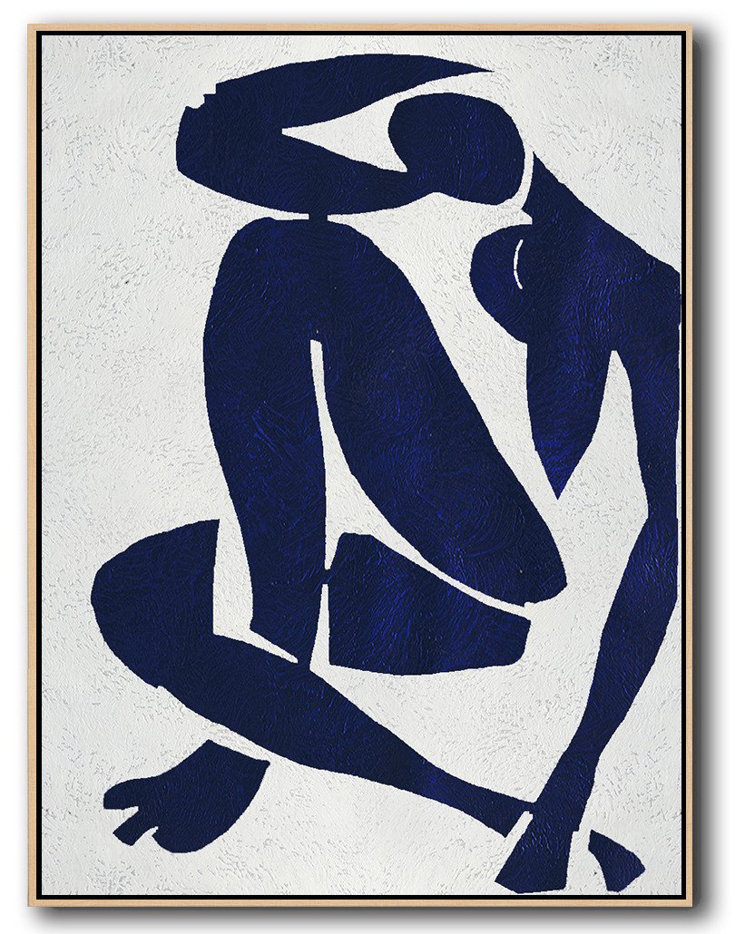 Buy Hand Painted Navy Blue Abstract Painting Nude Art Online - Canvas Wall Art Huge